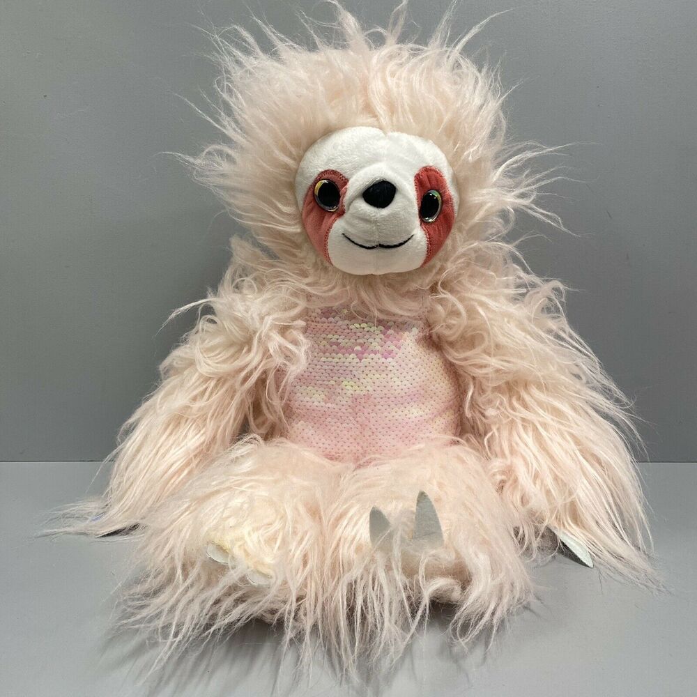 Hobby Lobby Pink Furry Sloth Stuffed Plush 18" Sequin belly.